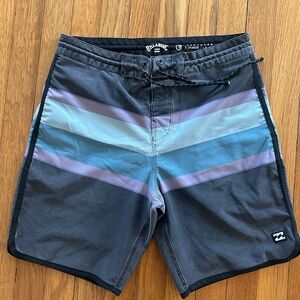 Billabong Black and Blue Board Shorts Modern Design. Size 28